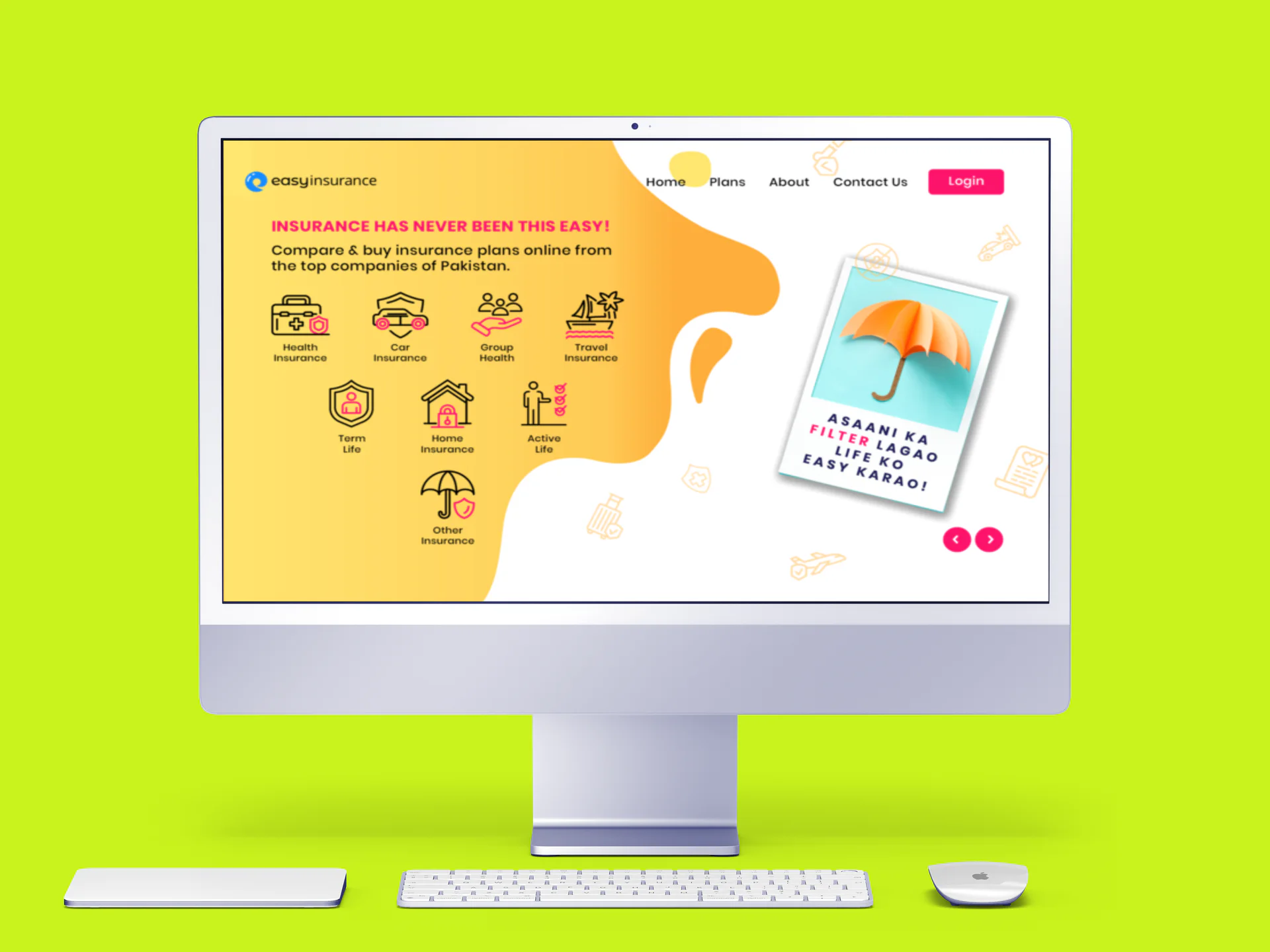 EasyInsurance comparison and purchase experience on a desktop display
