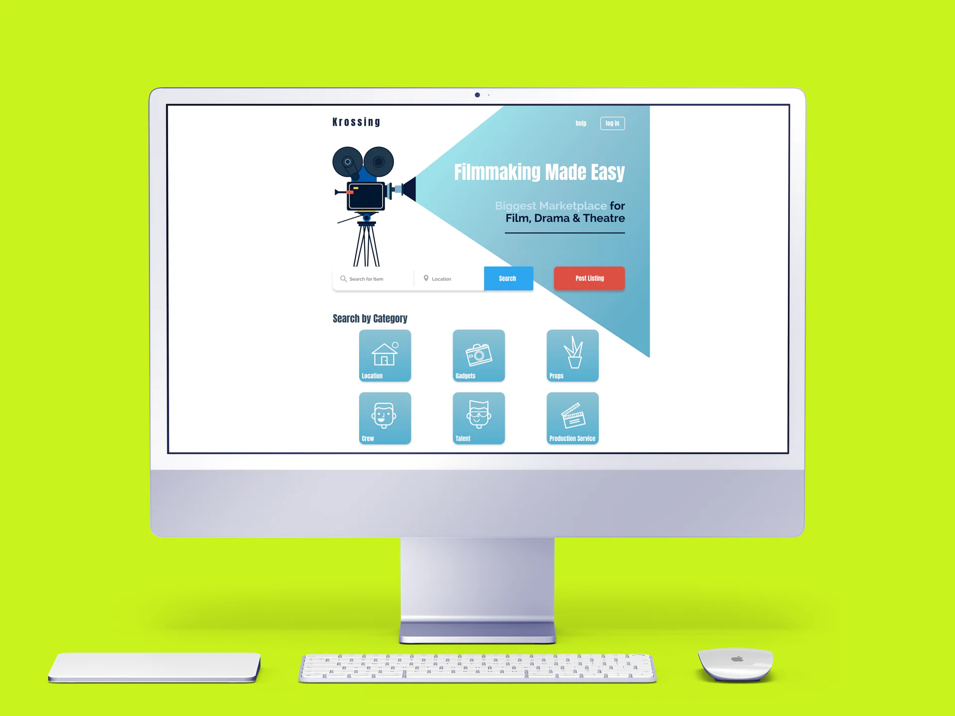 Krossing film production marketplace on a desktop display